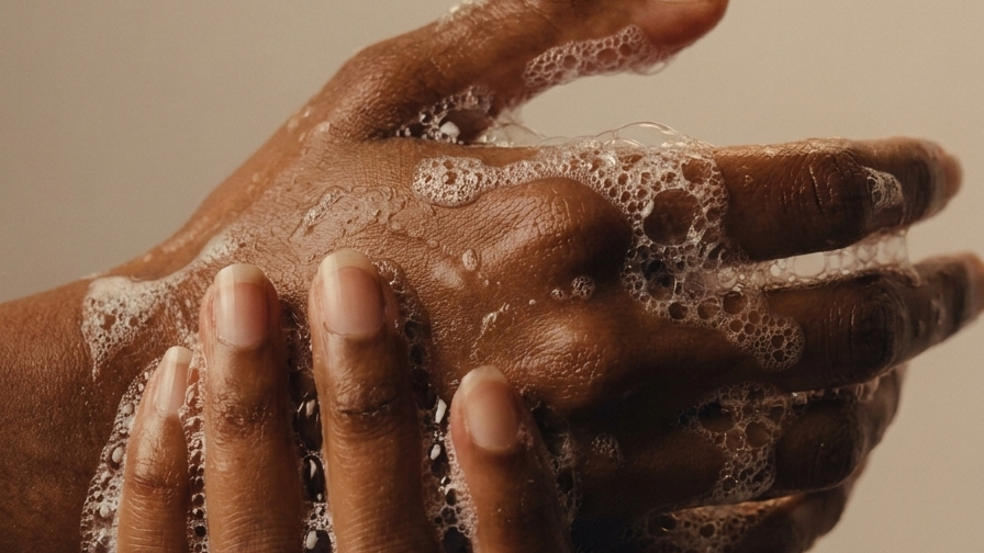 Hands lathering Netty & Nature hand wash into a soft foam