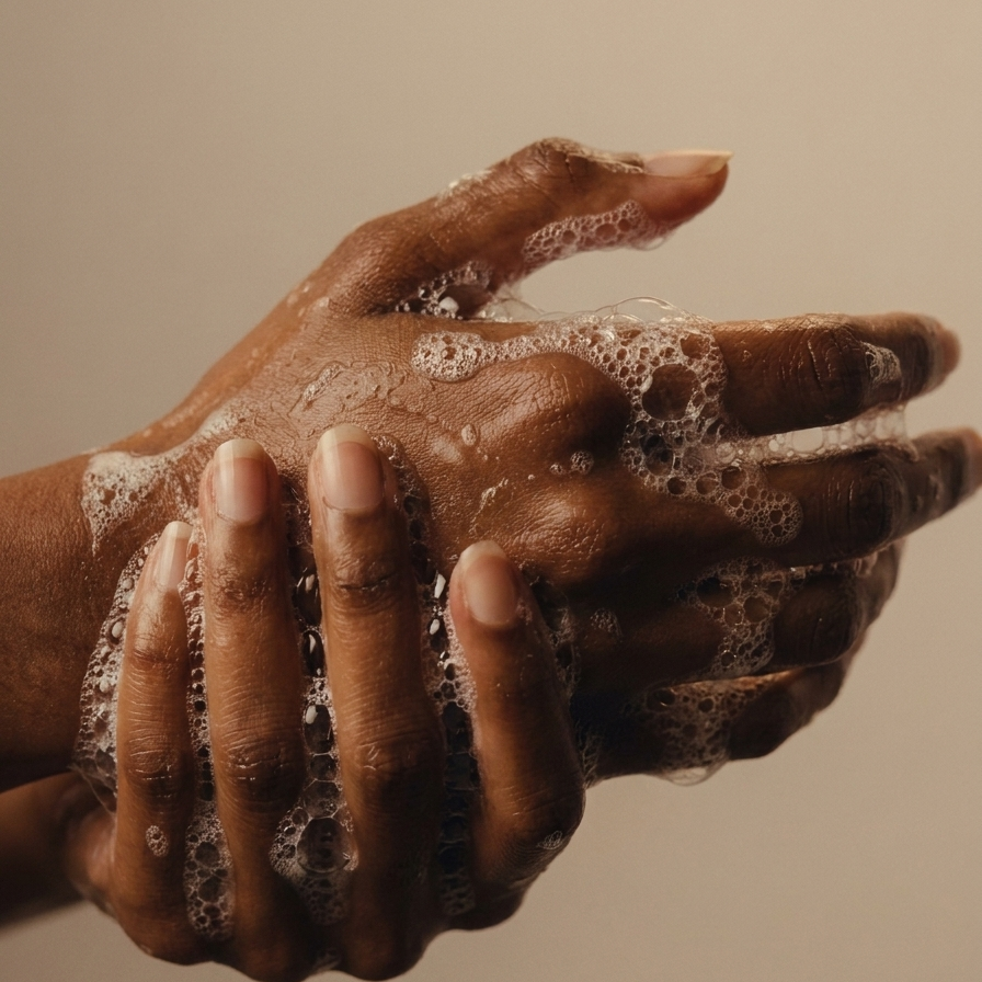 Hands lathering Netty & Nature hand wash into a soft foam