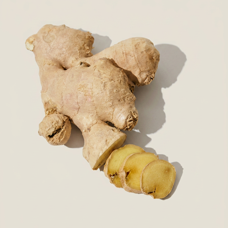 Fresh ginger root, whole and sliced — the subtle spice in the Fresh Zen scent