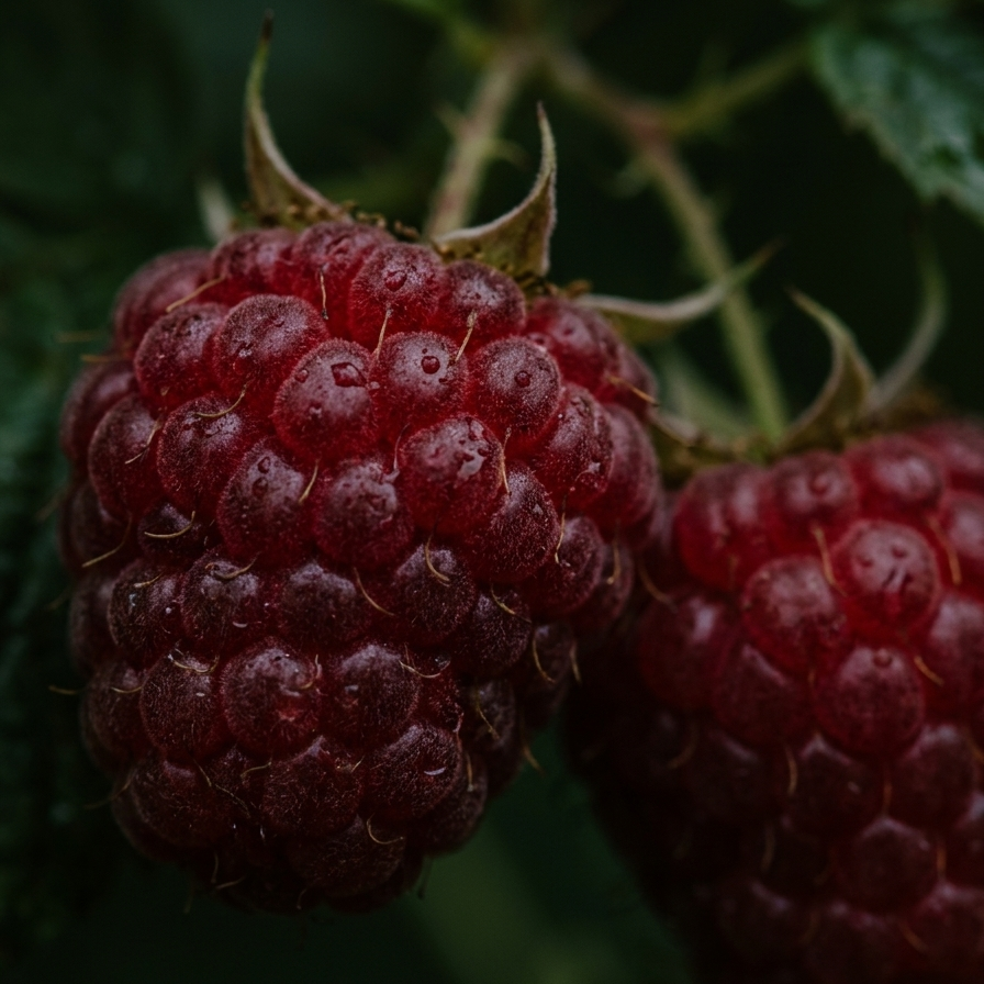 Ripe raspberries on the branch — the spiced-fruit note in the Mulled Wine scent